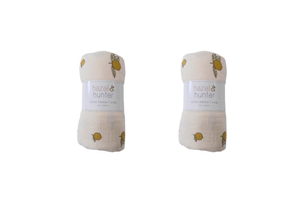 2x LVD Muslin Wrap Lemons Home Nursery Decor Decor Children Baby 100x100cm