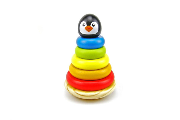 Tooky Toy Penguin Wooden Stacker Baby Stacking Round Blocks Educational Toy 12m+