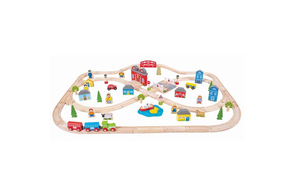 91pc Bigjigs Rail Town & Country Train Set Kids Children Fun Wooden Toy 3y+