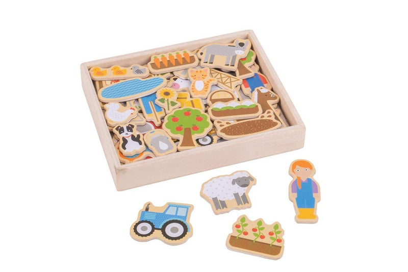 36pc Bigjigs Toys Farm Magnets w Wooden Tray Kids Children Educational Toy 3y+