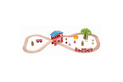 39pc Bigjigs Rail Fire Station Train Set Kids Fun Interactive Wooden Toy 3y+