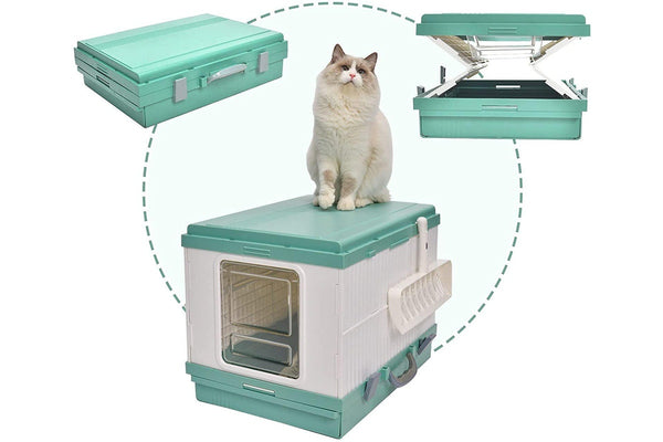 YES4PETS XL Portable Cat Toilet Litter Box Tray Foldable House with Handle and Scoop Green