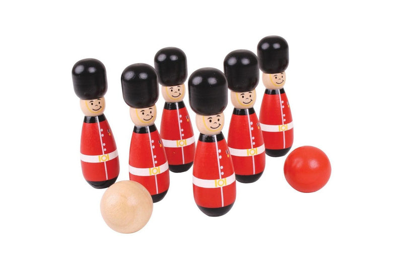 8pc Bigjigs Toys Guardsman Bowling Pins Skittles w Balls Kids Wooden Play Toy 2+