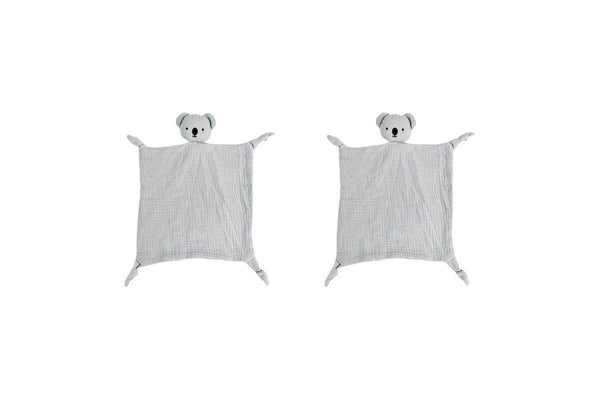 2x Urban Bubsy Koala Cotton Muslin 30x30cm Comforter w Plush Baby Infant Toy BLU