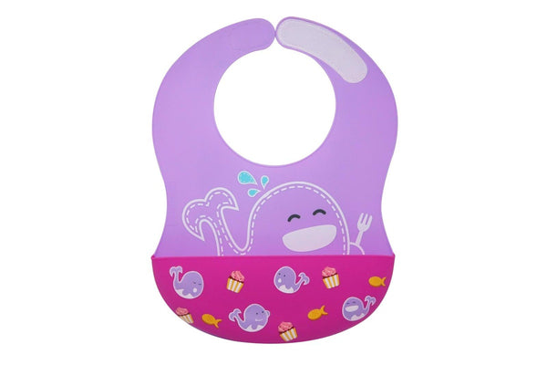 Marcus & Marcus Willo Whale Lilac Wide Coverage Silicone Baby Toddler Bib 6m+