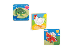 3x 4pc Bigjigs Toys Layer Butterfly Frog Chicken Puzzle Wooden Toy Combo 18m+