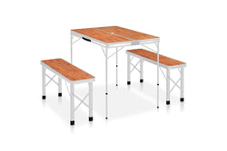 Folding Camping Table with 2 Benches Aluminium Brown vidaXL