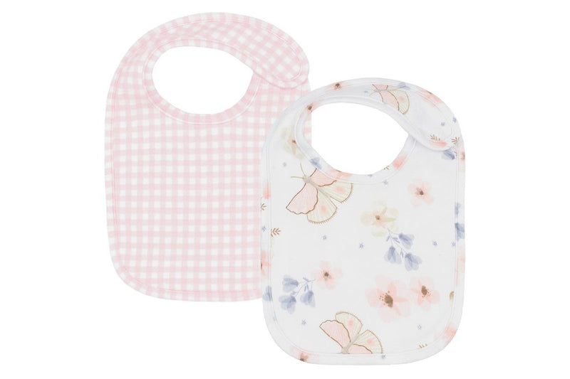 2pc Living Textiles Baby Newborn Children's Cotton Bibs Butterfly Blush Gingham