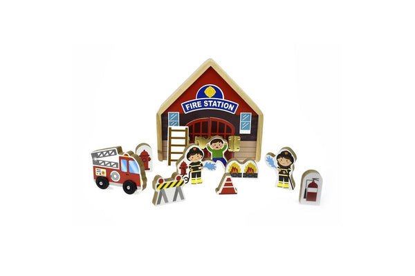 Kaper Kidz Metal Latch Playset 19cm Wooden Non-Toxic Firestation Toy Kids 3y+