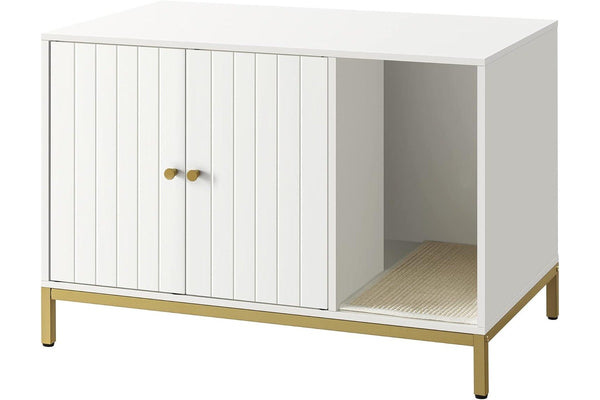 Modern Cat Furniture: Litter Box Enclosure (Simply White and Metallic Gold)