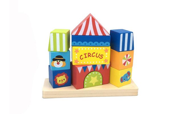 Tooky Toy Circus Block Tower Toddler Baby 18m+ Educational Wooden Stacking Toy