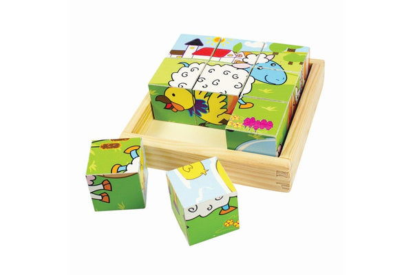 Bigjigs Toys 10.5cm Animal Cube Puzzle Kids Children Interactive Wooden Toy 10m+