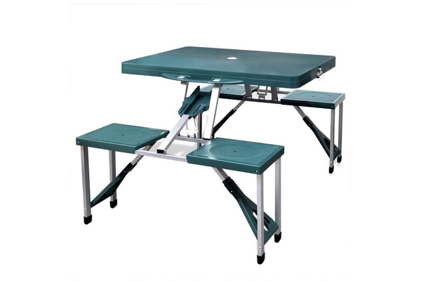 Foldable Camping Table Set With 4 Stools Aluminium Extra Light Green Camping Tables