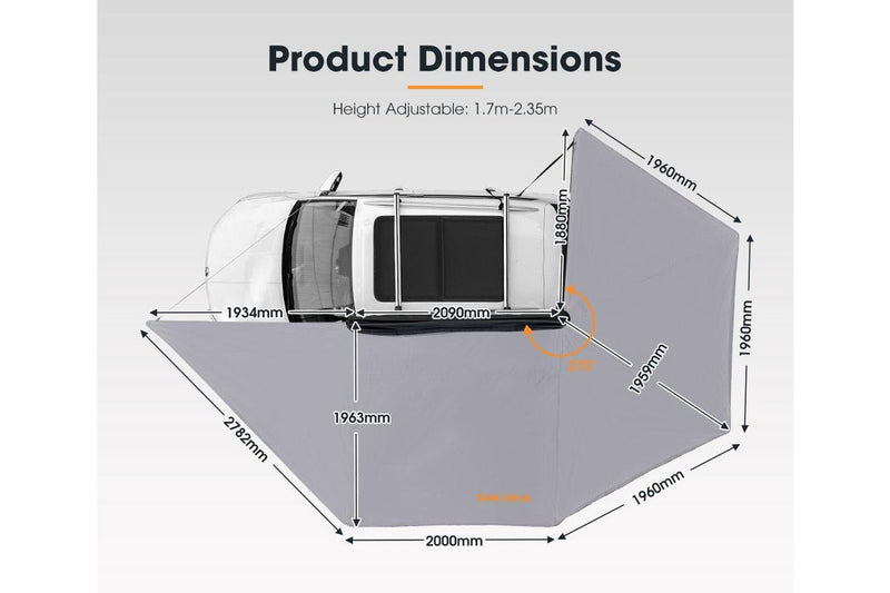 San Hima 270 Degree Free-Standing Awning 600D Double-Ripstop Oxford UPF50+ 4WD