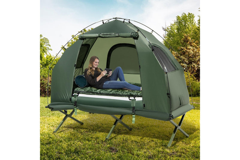 Costway 5-in-1 Camping Tent Stretcher Single Portable Pop-up Tent Cot w/Air Mattress Sleeping Bag 194cm