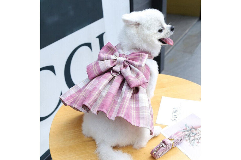 Ozstock Cute Small Dog Skirts Summer Spring Plaif Pleated Dress Bow Chihuahua Clothes