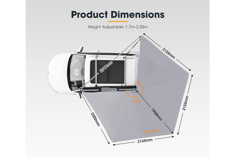 San Hima 270 Degree Free-Standing Awning 600D Double-Ripstop Oxford UPF50+ 4X4