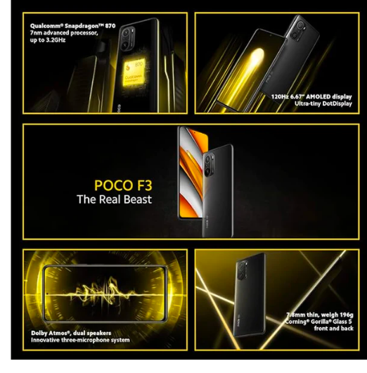 Xiaomi Poco F3 5G - Smartphone 8+256 GB, 16.9 cm (6.6-inch), 120 Hz AMOLED dot Display, Snapdragon 870, 48 MP Triple Camera, 4520 mAh, Midnight Black