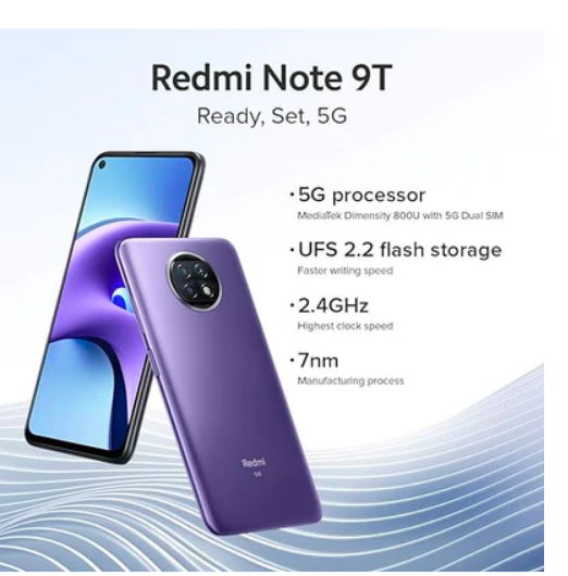 Xiaomi Redmi Note 9T 5G Dual-SIM 128GB ROM + 4GB RAM Factory Unlocked Android Smartphone (Black) - International Version