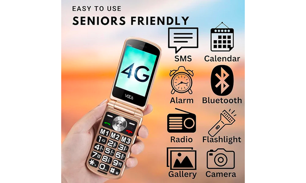 VOCA Big Button Flip Phone for Elderly | Dual Screen | Unlocked 4G LTE | Loud Volume | SOS Button | Hearing Aid Compatibility | Charging Dock | Predictive Text | V543