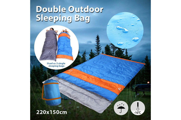 Ozstock -10 Degree Double Outdoor Camping Sleeping Bag Hiking Thermal Winter 220x150cm BLUE