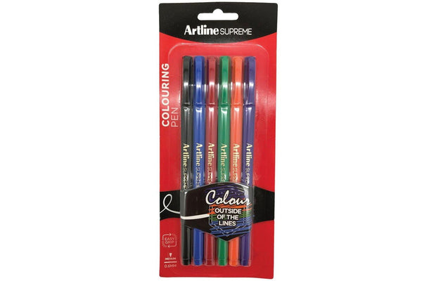 2x 6pc Artline Supreme 0.6mm Colouring Draw Pens School Office Assorted Colours