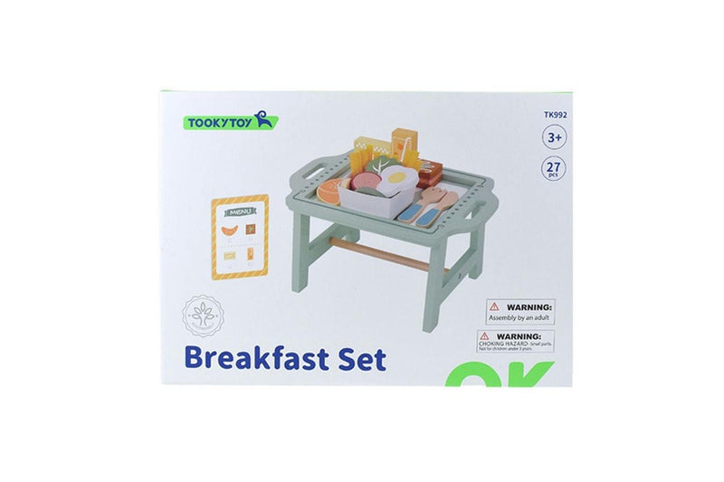 Tooky Toy 29cm Wooden Breakfast In Bed Kids Children Pretend Play Toy Set 3+