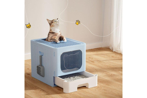 I.Pet Box Large Tray Kitty Toilet Enclosed Hooded Foldable Scoop Blue Cat Litter