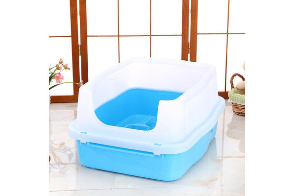 YES4PETS Large Deep Cat Kitty Litter Tray High Wall Pet Toilet Tray With Scoop Blue