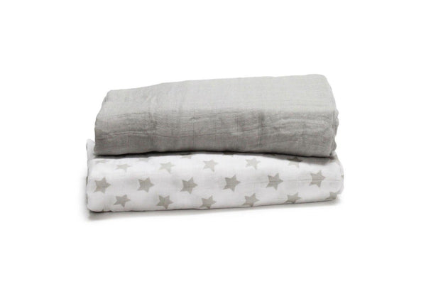 2PK Onkaparinga Baby Swaddle Muslin Sleeping Blanket Wrap Cotton Wraps Silver