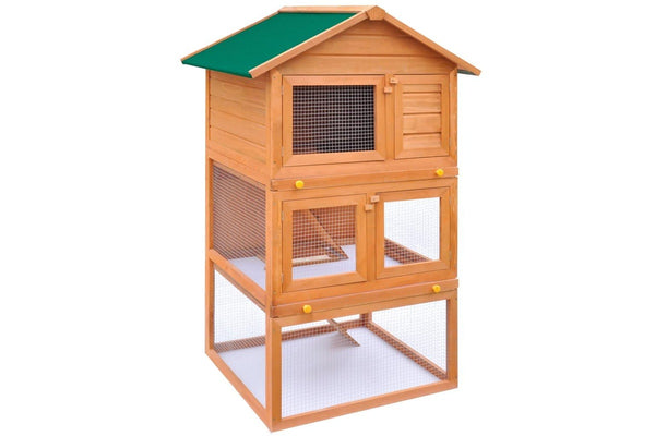 Outdoor Rabbit Hutch Small Animal House Pet Cage 3 Layers Wood vidaXL