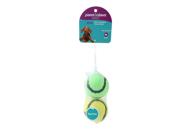 4x 2PK Paws & Claws Squeaky Tennis Balls Pet Dog Toy Interactive Fun Play Assort