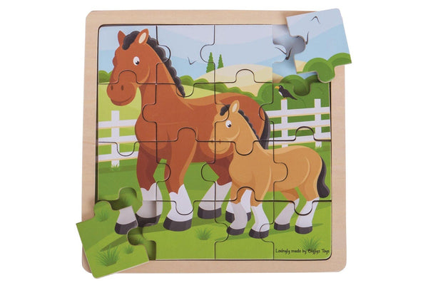 16pc Bigjigs Toys 18cm Horse & Foal Jigsaw Puzzle Kids Children Wooden Toy 2y+