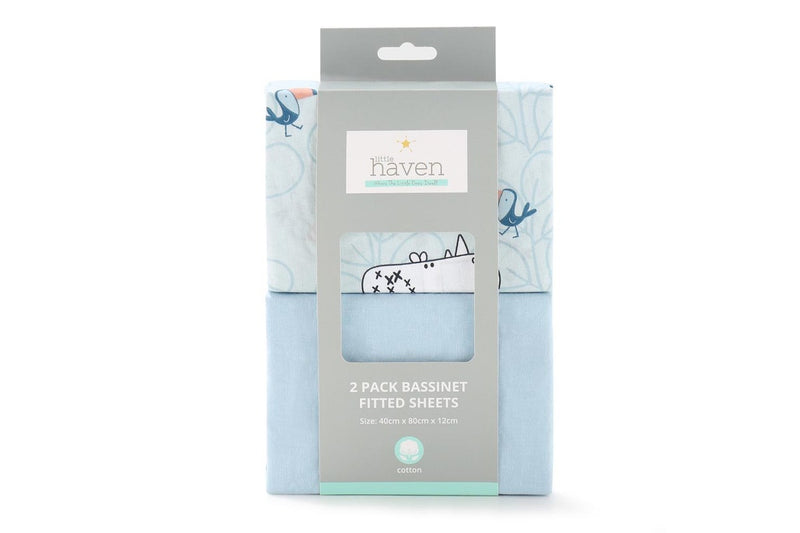 2x 2pc Little Haven Baby Infant Cotton Bassinet Fitted Sheets Safari 80cm Blue