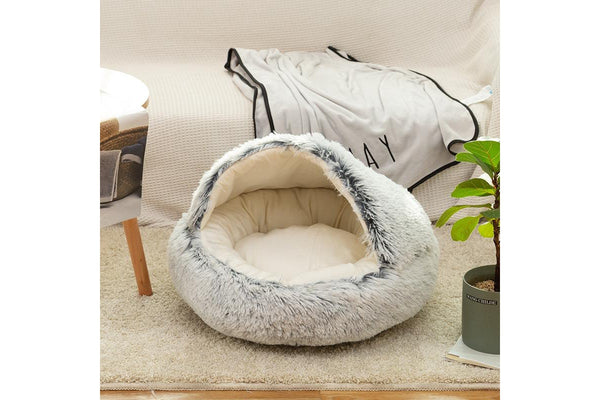 Zoomies Hooded Snuggler Pet Bed Medium 50cm-Light Grey