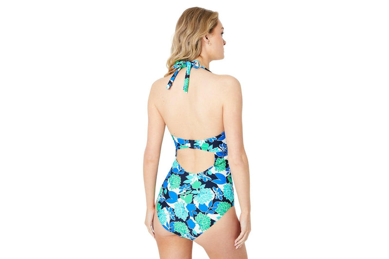 Gorgeous Womens/Ladies Bold Blooms Tummy Control One Piece Swimsuit (Blue/Green) (32E)