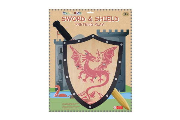 Kaper Kidz Wooden Medieval Sword & Shield Dragon Kids Childrens Toy 3Y+