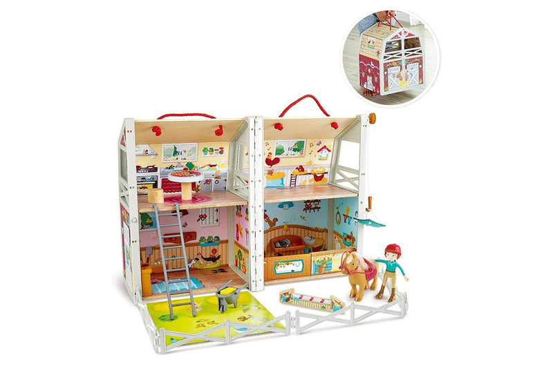 25pc Hape Pony Ranch Barn Stable Club Doll House Kids Childrens Playset Toy 3y+