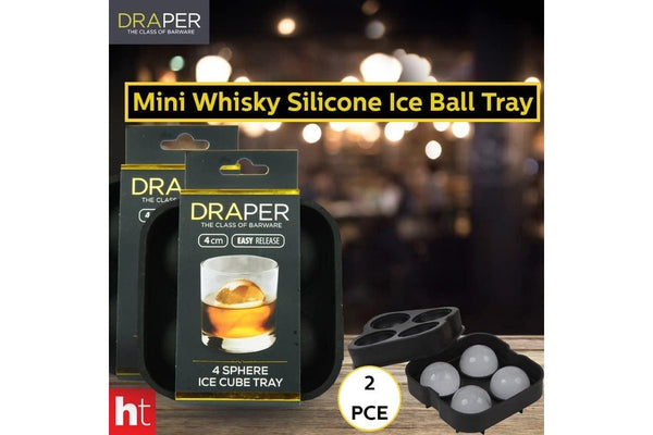 Draper Mini Whisky Silicone Ice Ball Tray 2Pce Fit For Your Cocktail, Popsicles, Whiskey, Wine, Cola, Iced Coffee Or Frozen Lemonade.