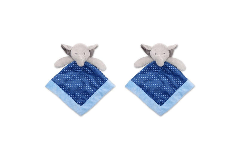 2x Peanutshell Little Peanut Baby Security Blanket w Elephant Plush 31x31cm Blue