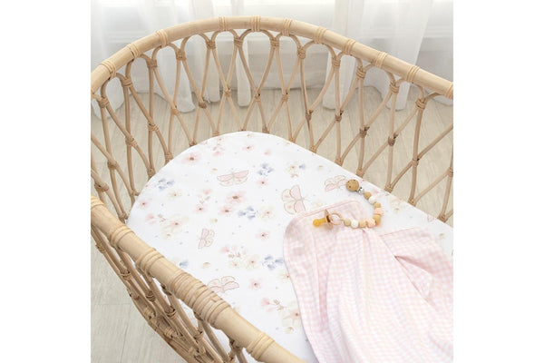 2pc Living Textiles Baby Cotton Bassinet Fitted Sheets Butterfly Blush Gingham