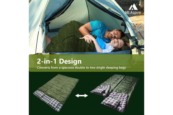 Mt Aspire Sleeping Bag Double Camping Hiking Winter Thermal -10C Army Green