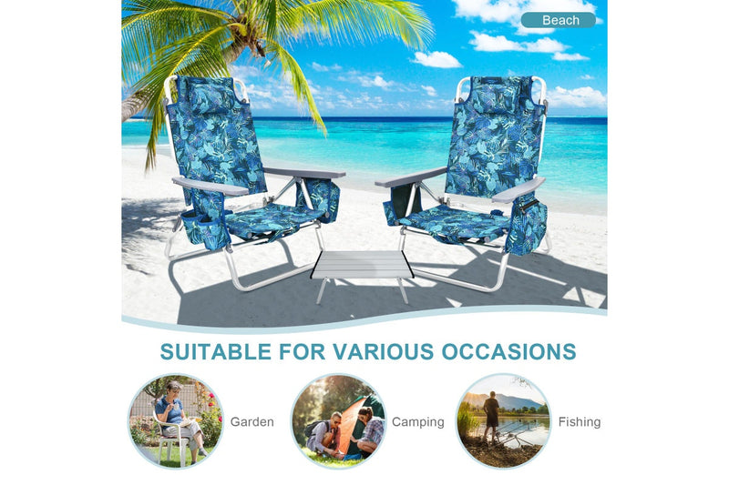 Costway 2-Pack Folding Backpack Beach Chair Table Set 5-Position Outdoor Reclining Chair