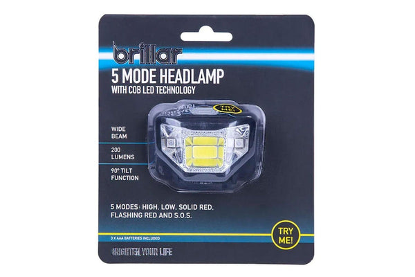 Brillar COB LED 5 Modes Headlamp 200lm Headlight Camping Outdoor Head Light Blue