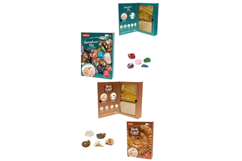 2pc Magnoidz Fossil Dig Kit & Gemstones Dig Excavation Kit Kids Science Toy 6y+