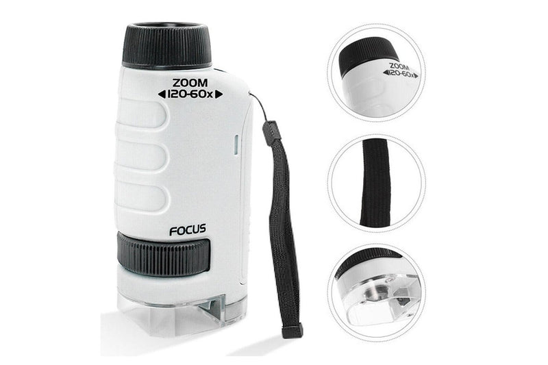 60X-120X Pocket Kids Microscope Portable Handheld Miniscope White