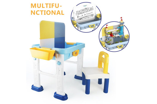 Zoink: Kids Adjustable Height Learning Table & Chair Set - 56 Pieces Building Block