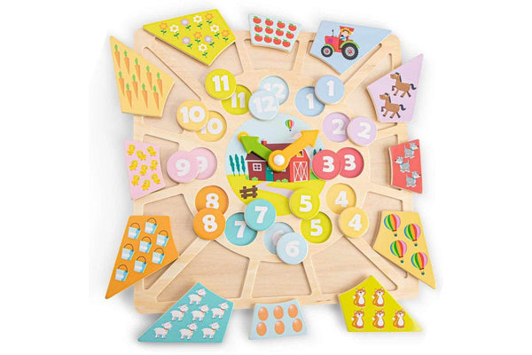 New Classic Toys FSC Farm Puzzle Clock Kids Learning Educational Wooden Toy 2y+