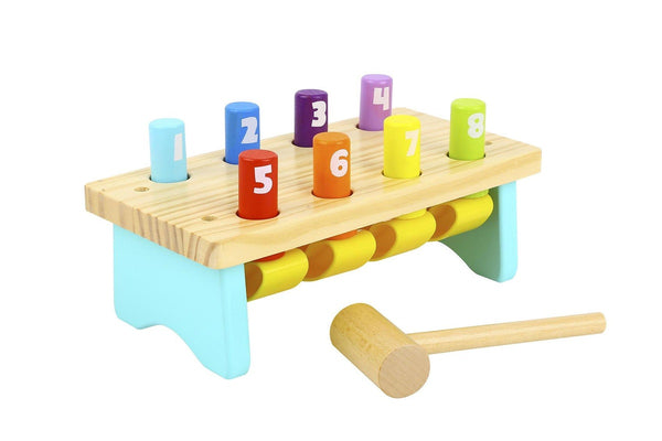 Tooky Toy Wooden Knock Bench 8 Pins Baby Toddler Pound Tap Colourful Toy 12m+