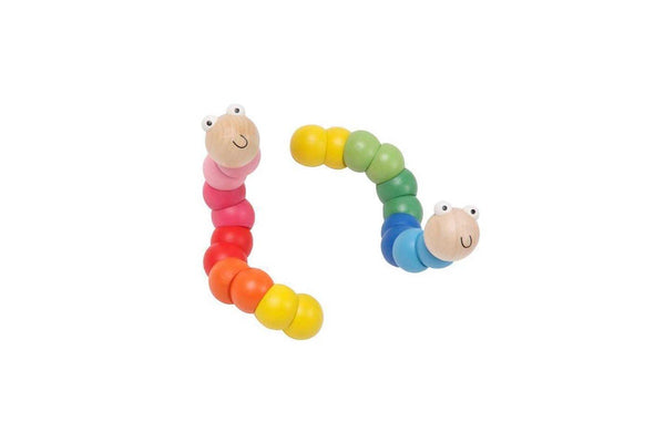 3x Kaper Kidz Jointed 16cm Wooden Worm Non-Toxic Toy Baby Toddler Assorted 10m+